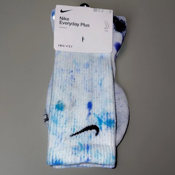 Nike Men's Crew Socks Everyday Plus 2 Pack Large (8-12) Tie Dye Blue NWT - Picture 1 of 7